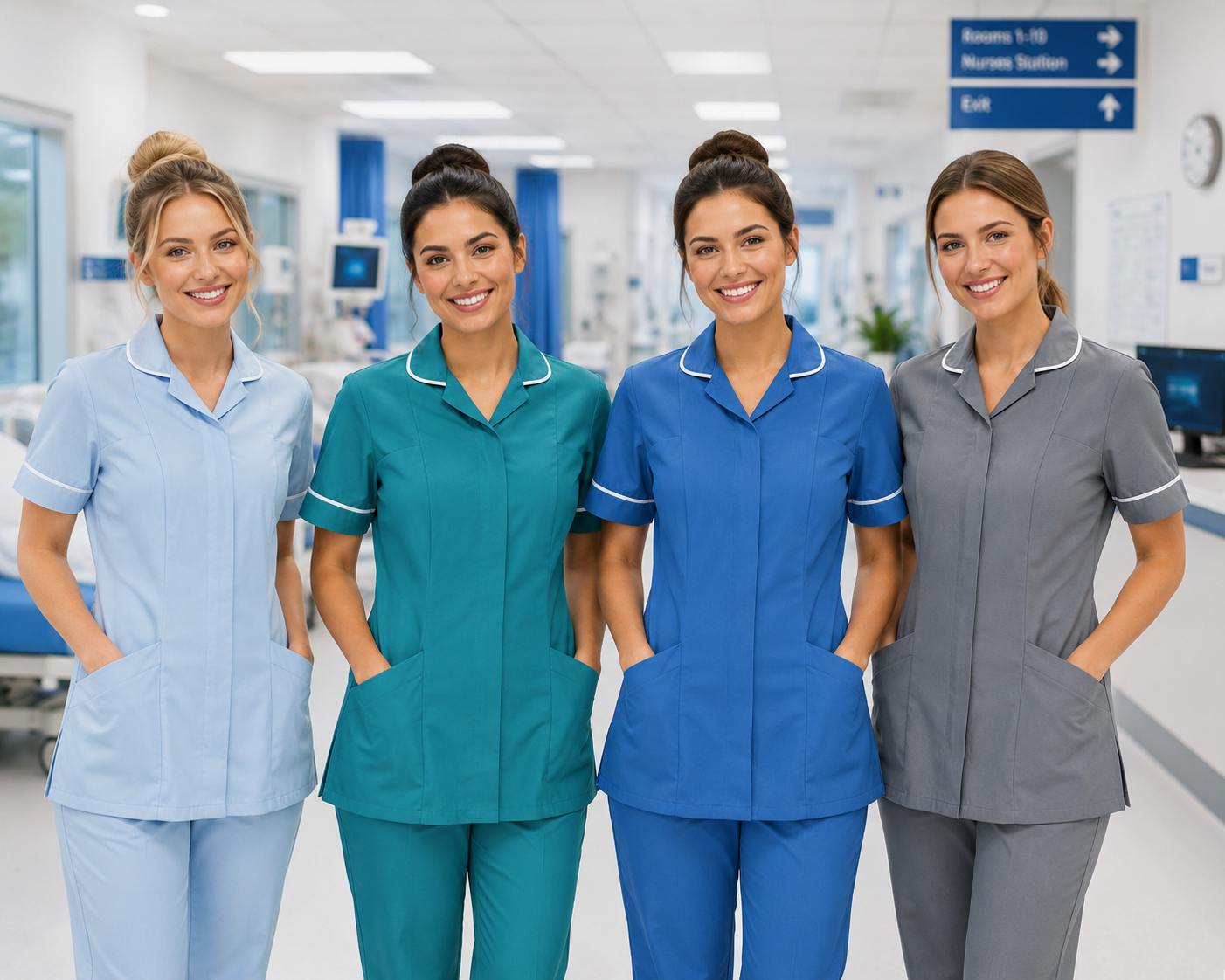 Nurse tunic SF9800-3 Professional women's healthcare tunic SF9800 featuring short sleeves, white trim, concealed front fastening and practical pockets in five colors.